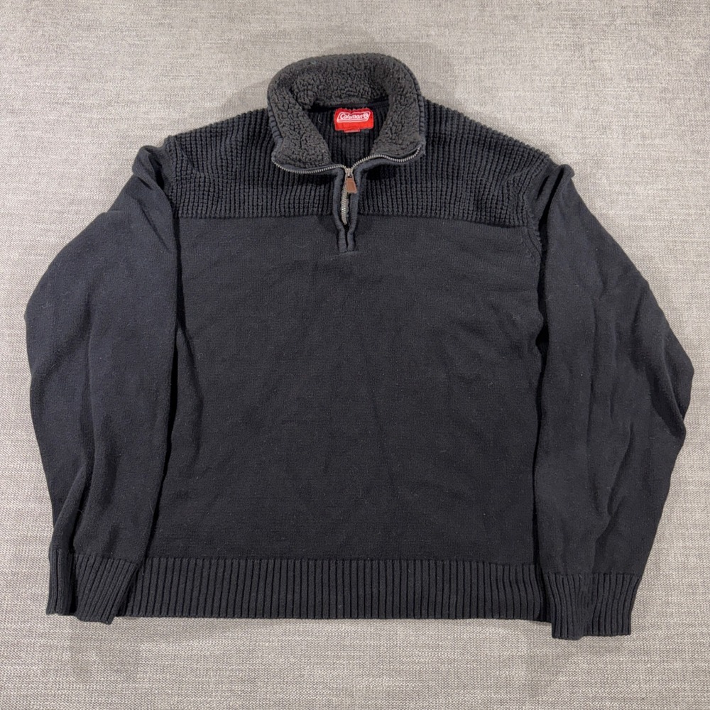 Coleman Quarter-Zip Sweater Mens XL Black‎ Excellent Sherpa Lined Mock Neck